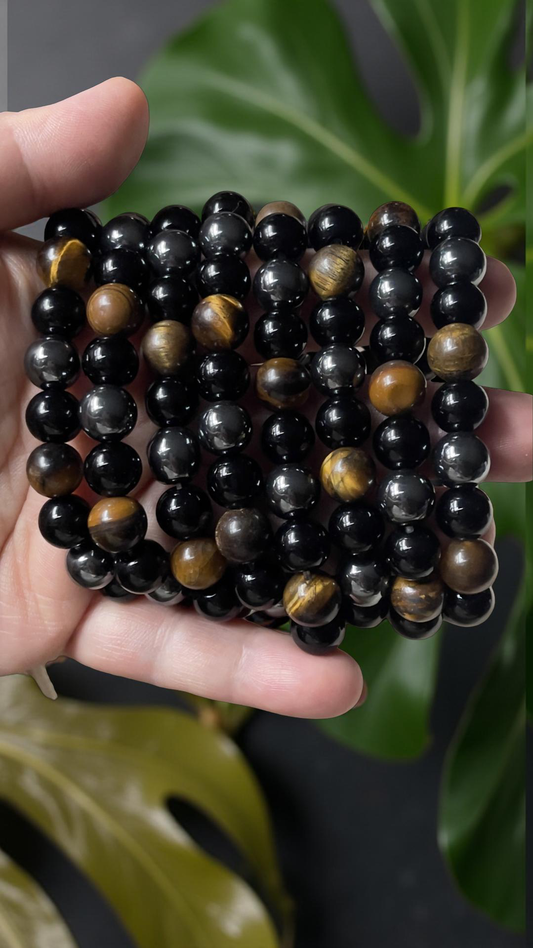 The Triple Shield | Obsidian, Hematite, & Tiger’s Eye 10mm Bracelet